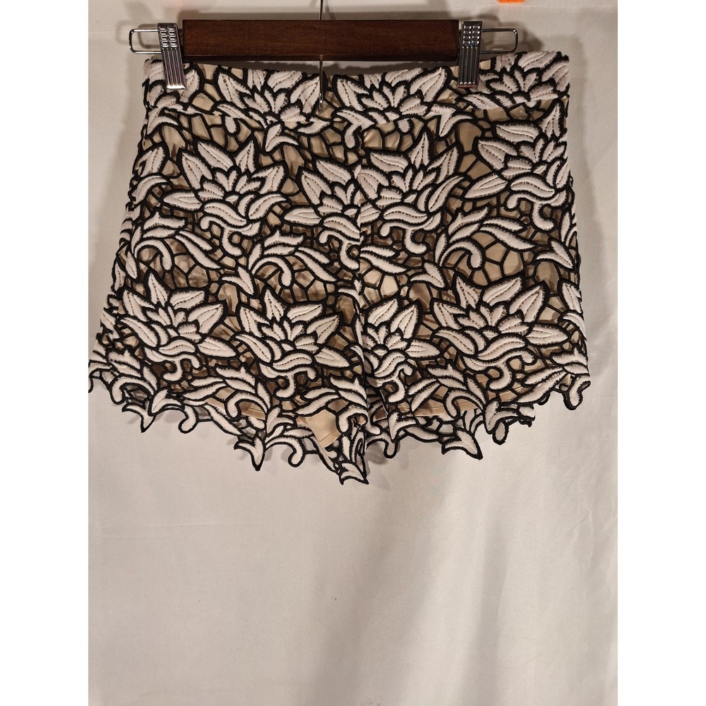 Alice + Olivia Black & White Floral Lace High Waist Shorts